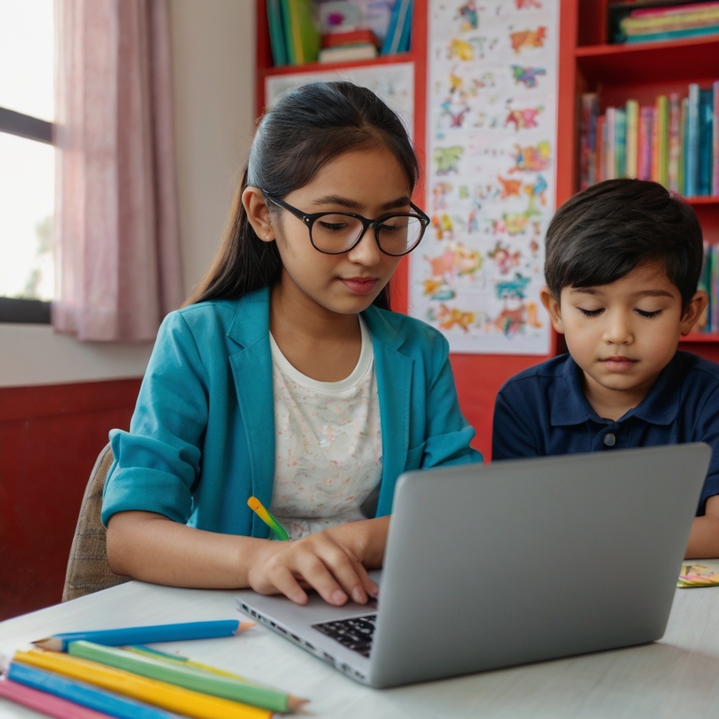 Student at home in coding class