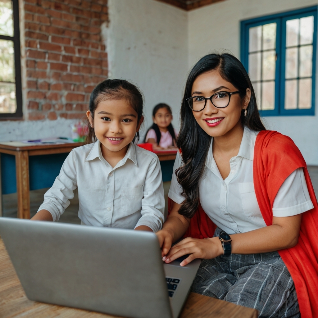 Teacher teaching computer coding